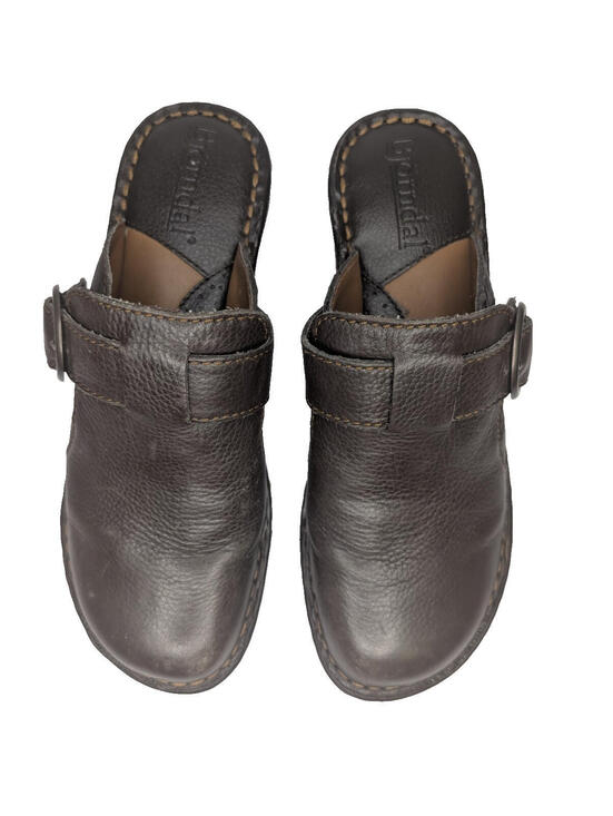 Shoes - Bjorndal KellyAnne Womens 6M Shoes Mule Clog Wedge Sandal 136221 Brown Leather